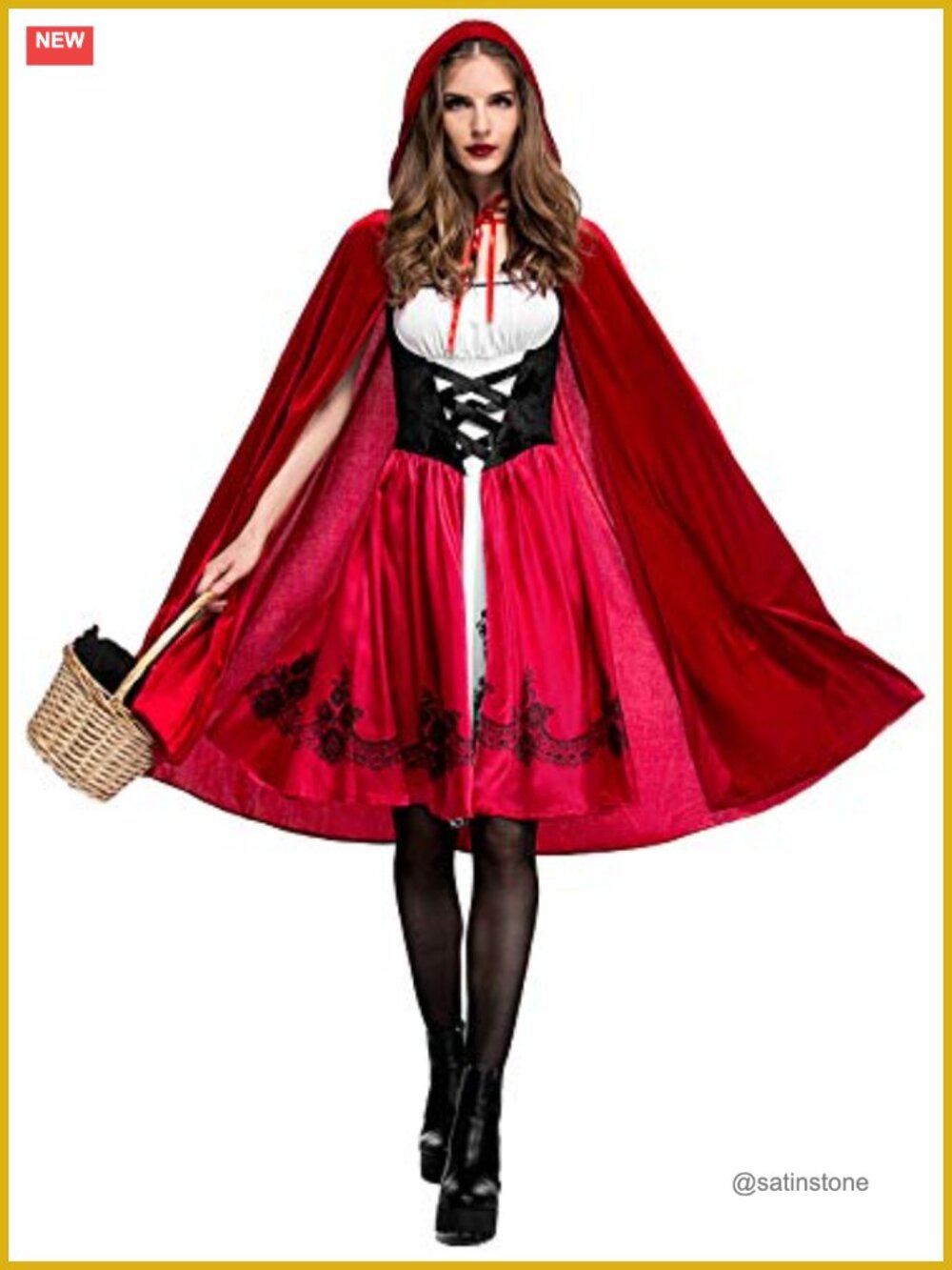 Women's Little Red Riding Hood Costume Hooded Cape Cosplay Dress
